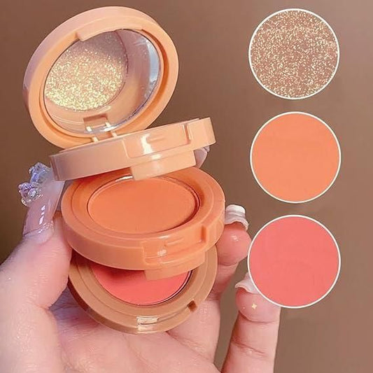 3 in1 Face Blusher + Highlighter with Mini Compact Travel Friendly Palette 3 in1 Face Blusher + Highlighter with Mini Compact Travel Friendly Palette