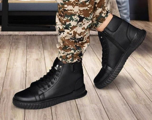 Men's Korean Style High Top Casual Shoes For Men (Black) Men's Korean Style High Top Casual Shoes For Men (Black)
